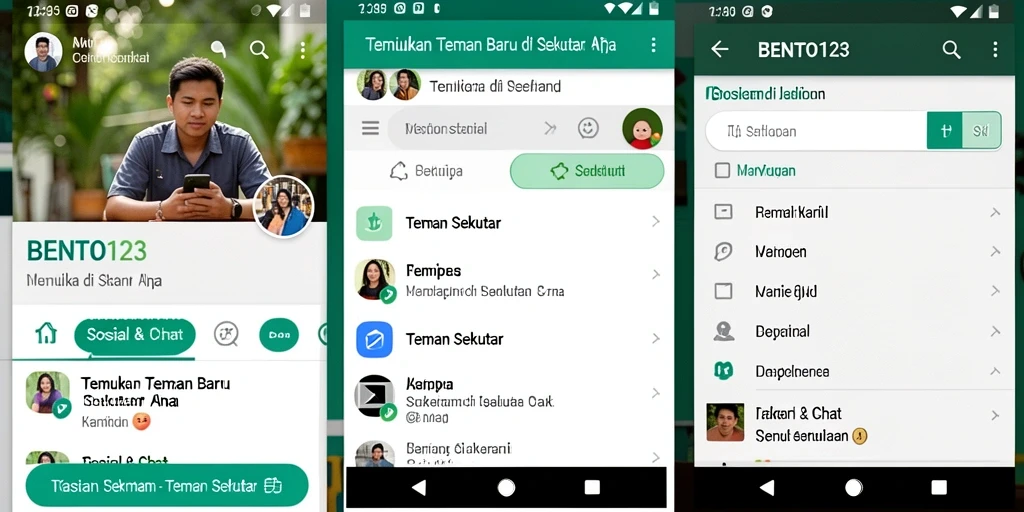 Tampilan antarmuka BENTO123 yang ramah pengguna untuk temukan teman baru.