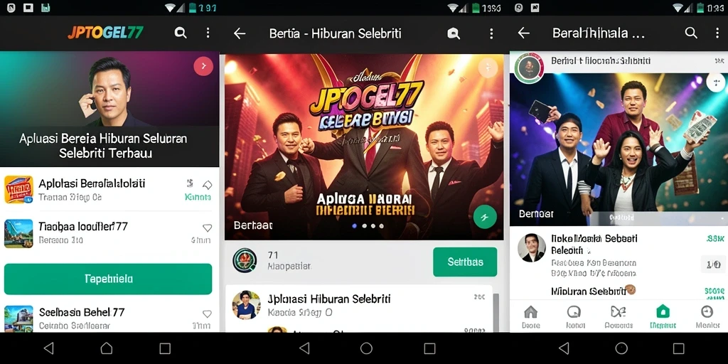 Tampilan utama aplikasi JPTOGEL77 dengan berita selebriti terkini.