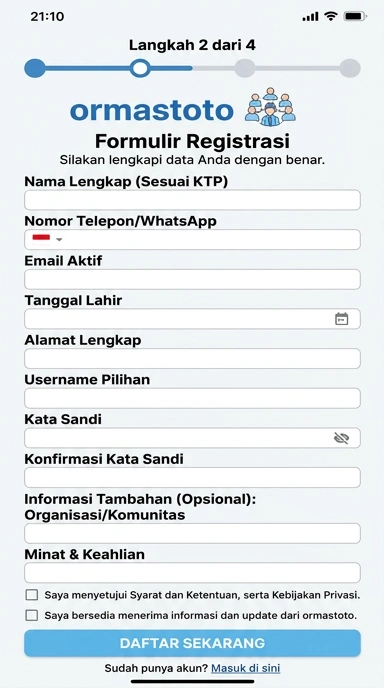 Buat Akun Baru Di ormastoto Dengan Mudah